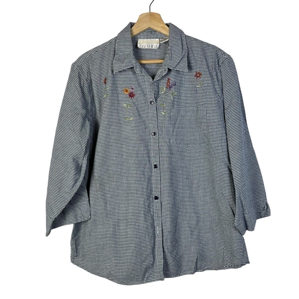 Vintage Casey & Max Blue & White Gingham Plaid Long Sleeve Button Down XL